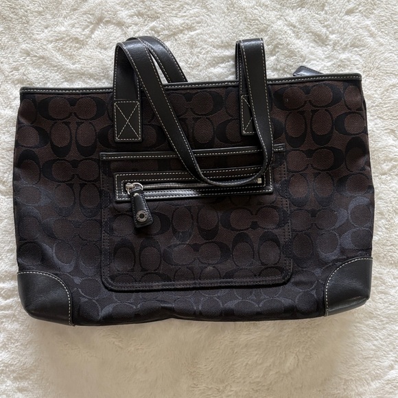 Coach Handbags - Coach Dark Brown & Black Signature Canvas Tote